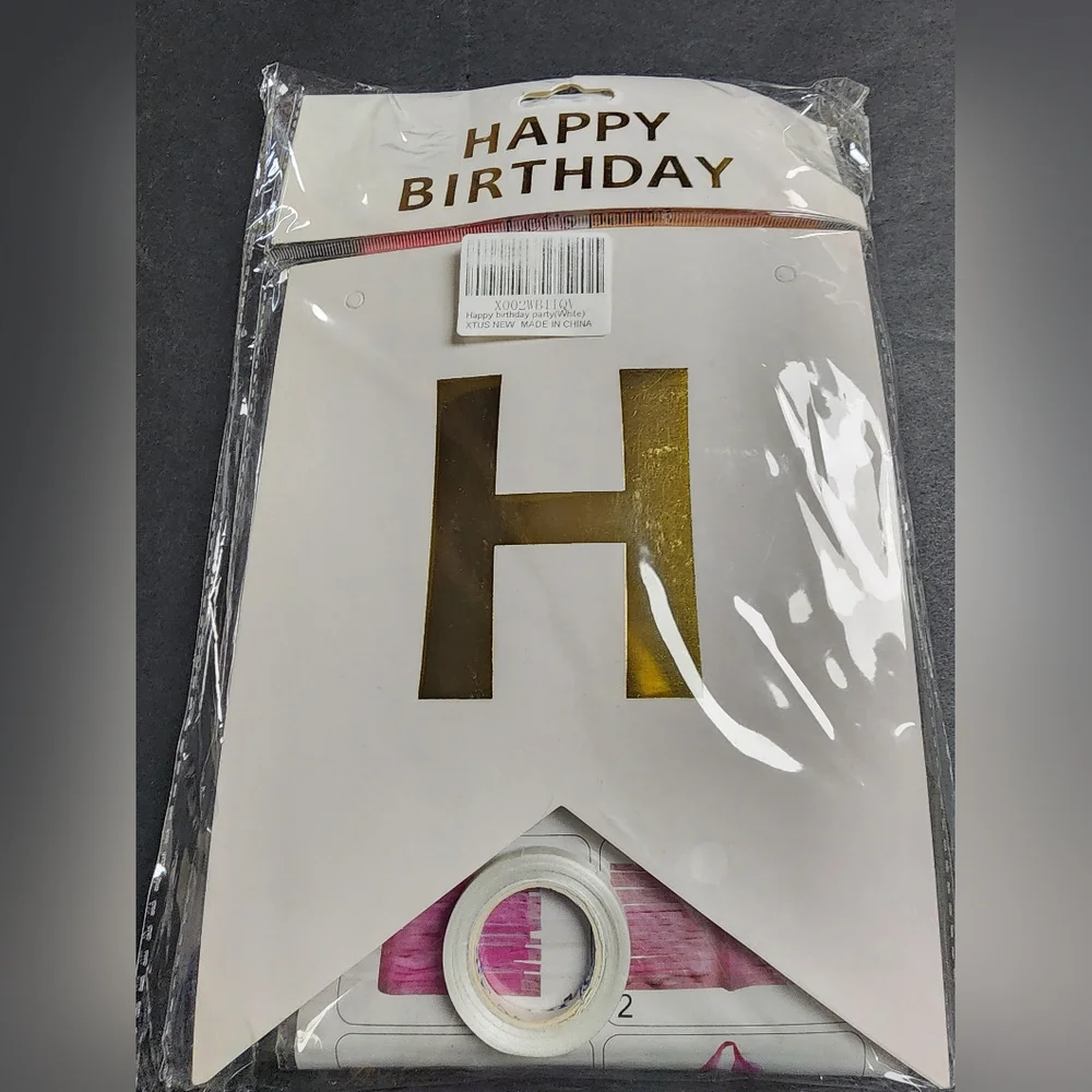 Happy Birthday Banner Gold‎ Hanging Decor Party Supplies New